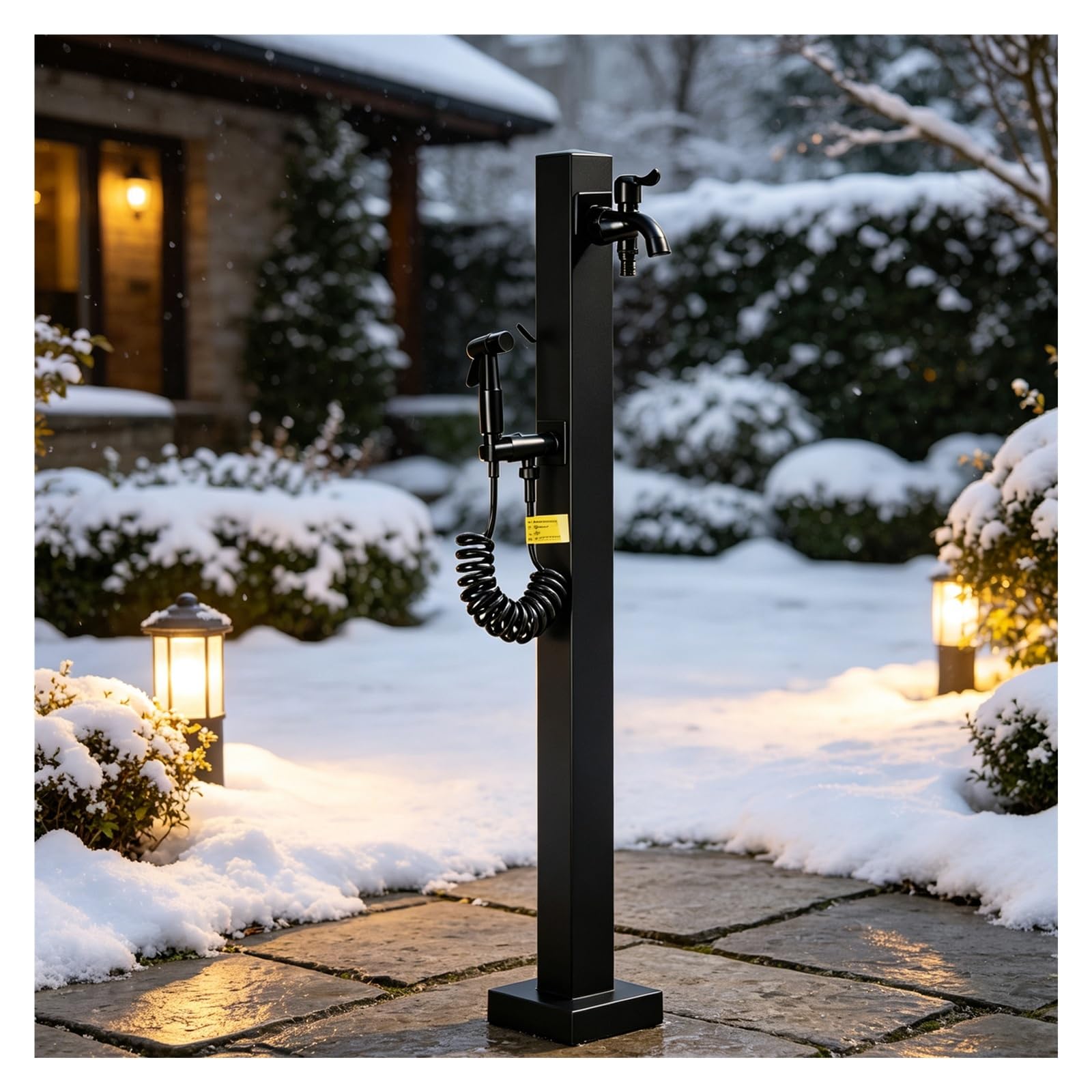 Vyrata Square Outdoor Water Column With Faucet & Spray Gun, Stainless Steel Garden Vertical Freestanding Floor Mounted Hydrant Water Tap(H-95Cm/37In)
