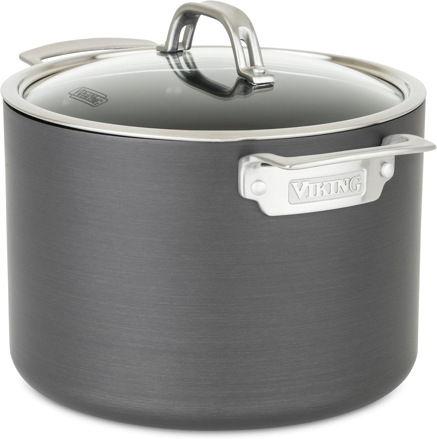 Viking Non Stick Stock Pot, 8 Quart Hard Anodized Nonstick Soup Cooking Pot wth Glass Lid, Gray