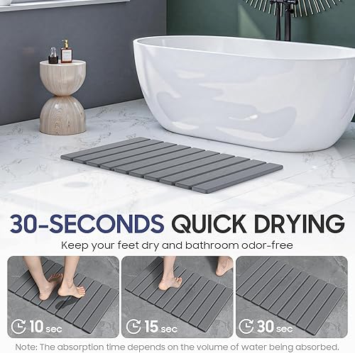 Miniatura 2 de Tapete de baño de piedra plegable de tierra de diatomeas, antideslizante, absorbente, tapete de piedra de ducha de secado rápido, fácil de limpiar