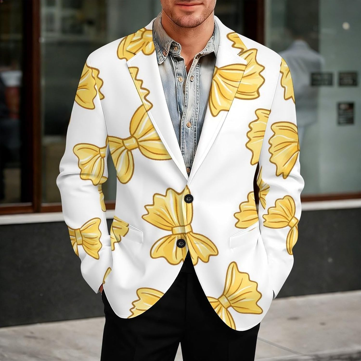 Yellow Bows Suits Blazer for Men Two Buttons Business Jacket Coat Wedding Dinner Party