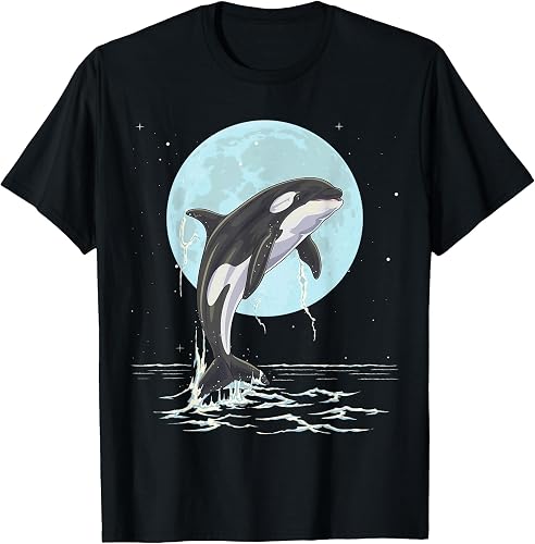 Orca Midnight Ocean Lightning Vintage Moonlight Funny Whale