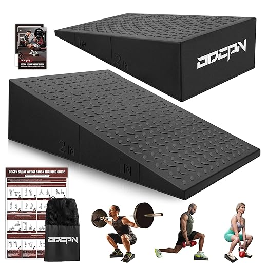 Squat Wedge Block, 2 Pcs Non-slip Heel Elevated Squat Wedge for Weightlifting Workout with Storage & Training Poster, Slant Board for Squats to Improve Squat Mobility Balance & Strength Performance