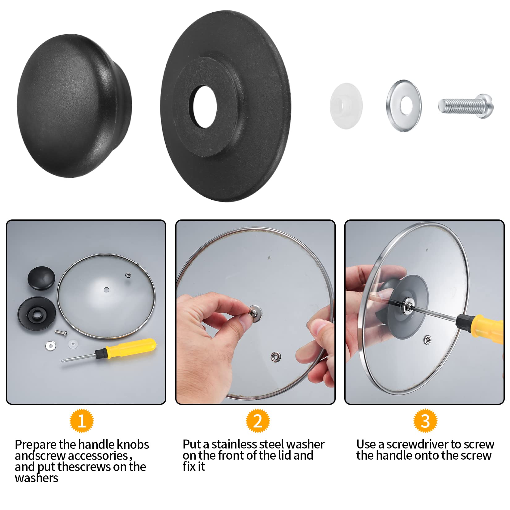 Hsthe Sea 4 Stks Universele Pot Deksels Handvat Hittebestendige Knoppen, Rvs Keuken Pot Deksel Lifting Handvat Kookgerei Vervangende Onderdelen Set Kookgerei Cover Pan Onderdelen Set met Schroeven