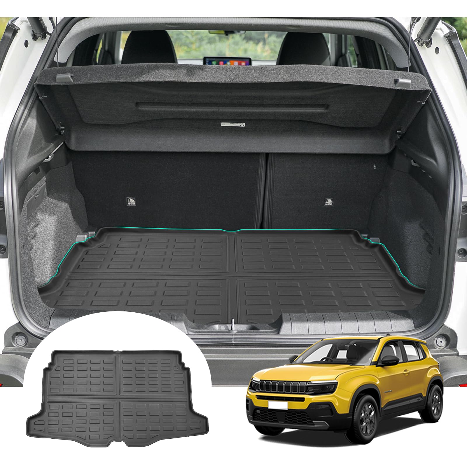 GAFAT Compatible con Jeep Avenger Hybrid EV 2025 2026-2023 Alfombrilla de Maletero, Fácil de Plegar, TPE Todo Tipo de Climas, Original Escaneo 3D Borde Alto, Avenger Accesorios (Superior)[No para 4×e]