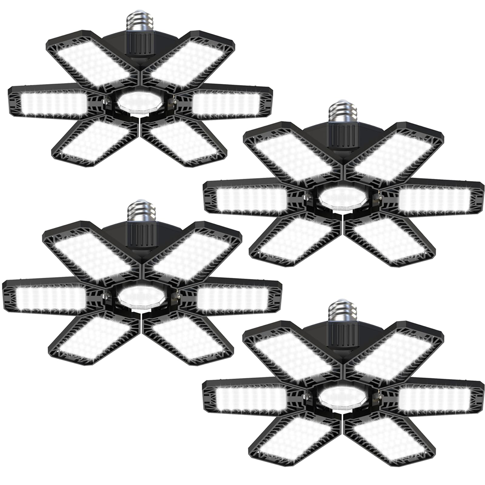 YIQIBRO 185W LED Garage Lighting 4 PCS, 18500LM 6500K Garage Light, Deformable Lighting with 6+1 Adjustable Panels, E26/E27 LED Ceiling Light for Garage Loft Kitchen Attic Office Workshop โ image 1