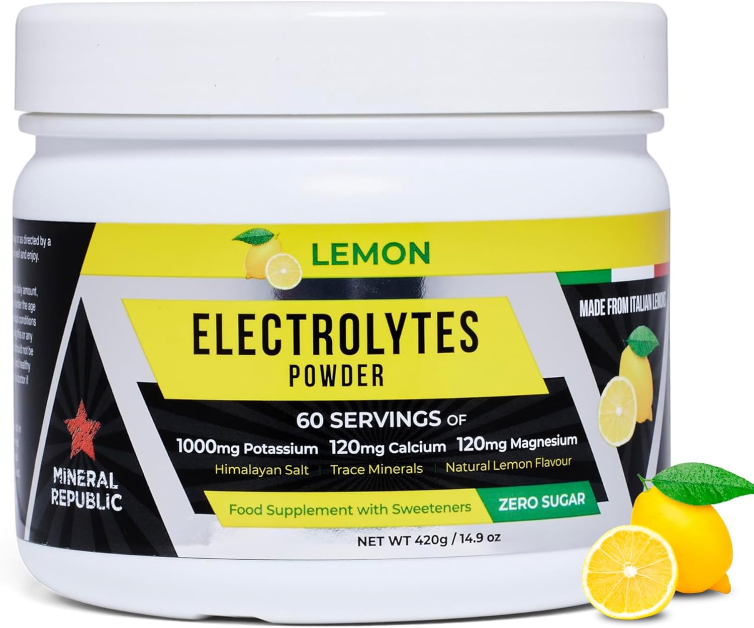Electrolyte Powder – Sugar-Free Lemon Hydration Drink Mix – 60 Servings (2-Month Supply) – 1000mg Potassium with Magnesium, Calcium & Himalayan Salt – Keto, Vegan & Fasting Friendly