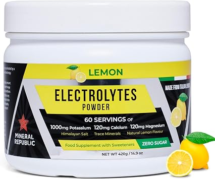 Electrolyte Powder   Sugar-Free Lemon Hydration Drink Mix   60 Servings 2-Month Supply   1000mg Potassium with Magnesium, Calcium & Himalayan Salt   Keto, Vegan & Fasting Friendly