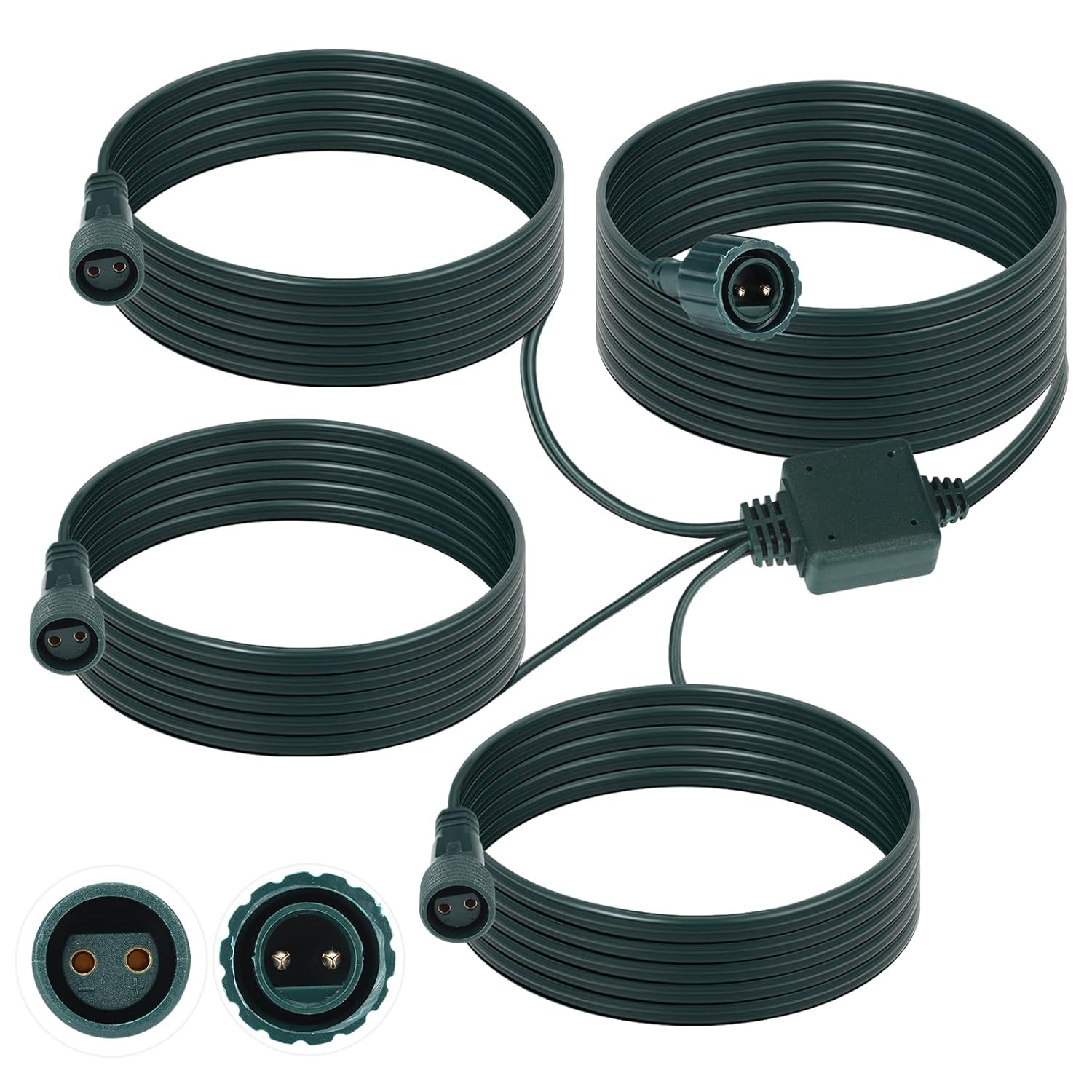 Kanayu 2 Pin Splitter Connector for Christmas Lights 72-Inch Extension Cords for String Lights Inflatable Decorations Green Outdoor Extension Cable Waterproof Splitter Cords(1 to 5)