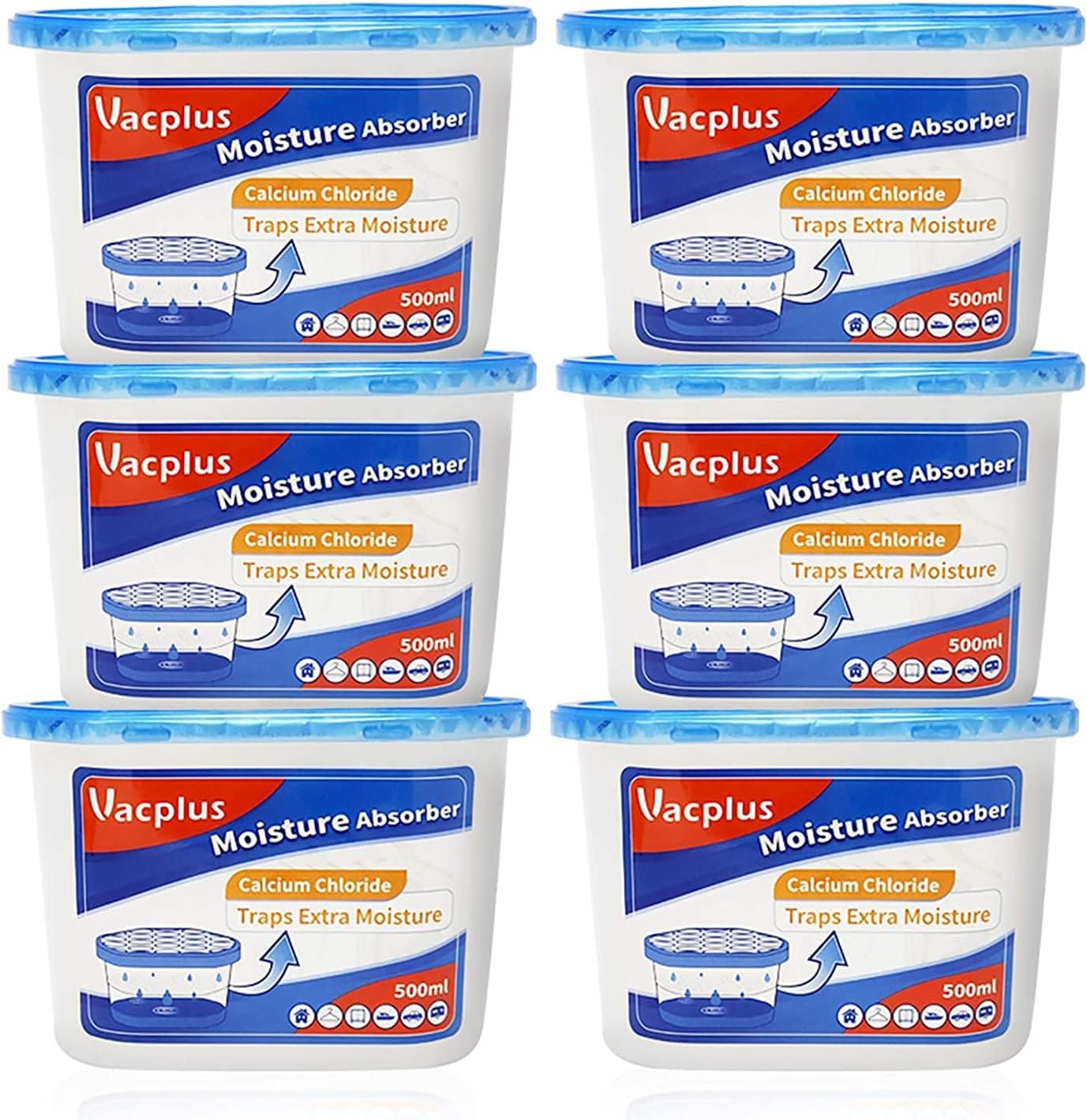 Moisture Absorbers 6 Pack, Portable Humidity Absorber Boxes for Your Bathroom, Closet & Car, Dehumidifier with Fragrance Free, 10.5 Oz