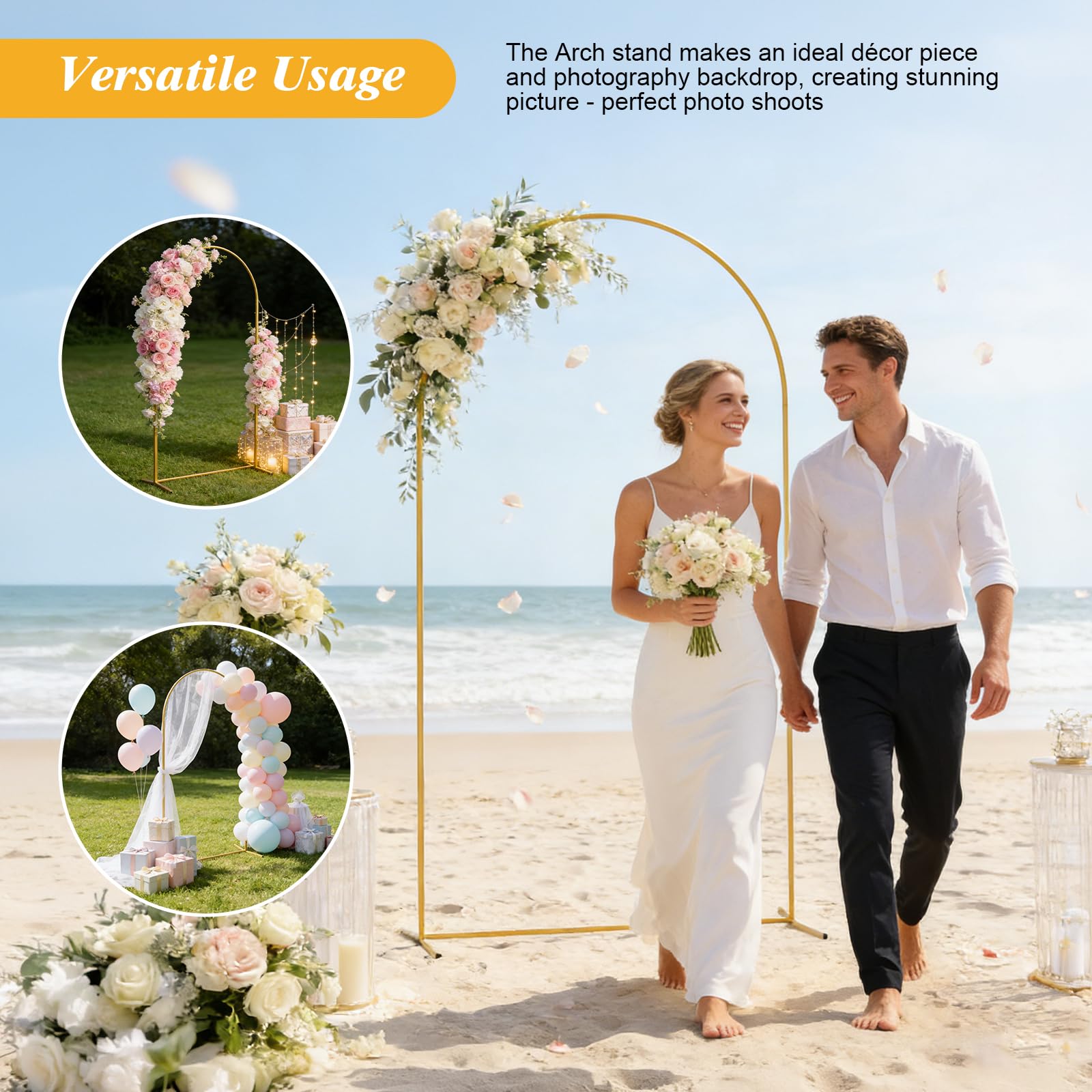 Supporto per Arco Matrimoniale, Regolabile in Altezza da 1,8 a 2,2 M, Struttura per Arco Dorata, Arco per Matrimonio, Arco con Palloncini per Matrimonio, Compleanno, Festa, Baby Shower
