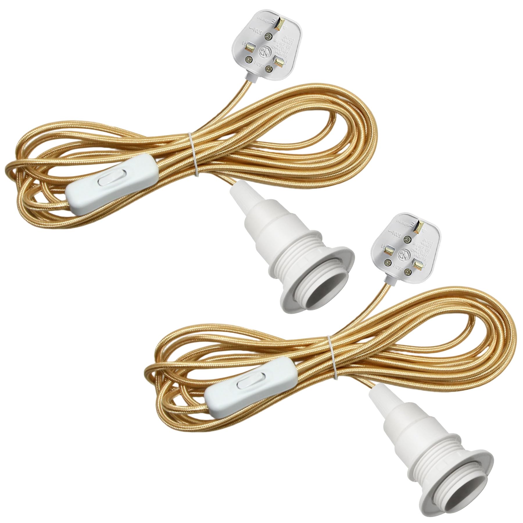 WPQIUZS 2 Pack Plug in Pendant Light Fitting, 450CM Light Cable with Switch, E14 Lamp Holder with On/Off Switch, Plug in Ceiling Light Cord, Plug in Hanging Light for Indoor Lighting, Champagne Color