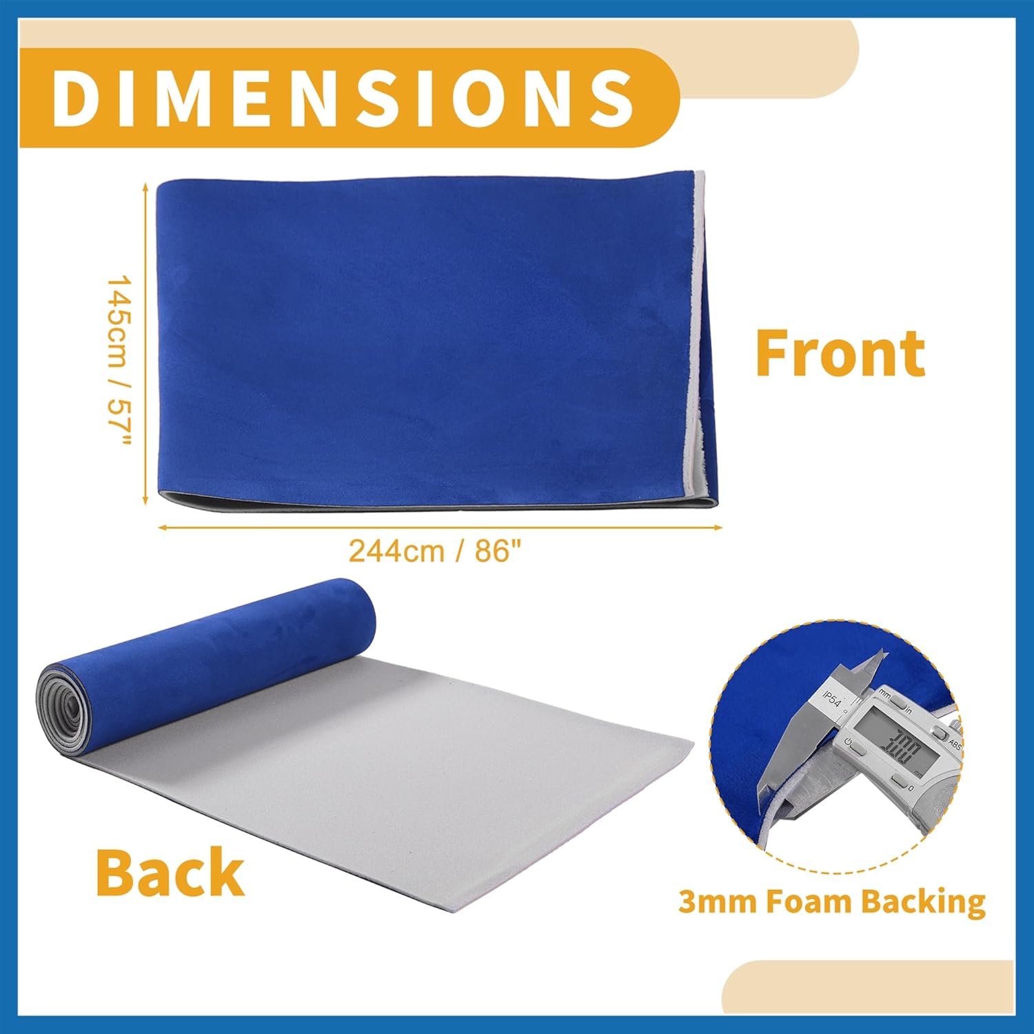 Headliner Fabric 96" L x 57" W Interior Trim DIY Roof Repair Replacement Suede Fabric Blue 1 Pcs Item Replacement