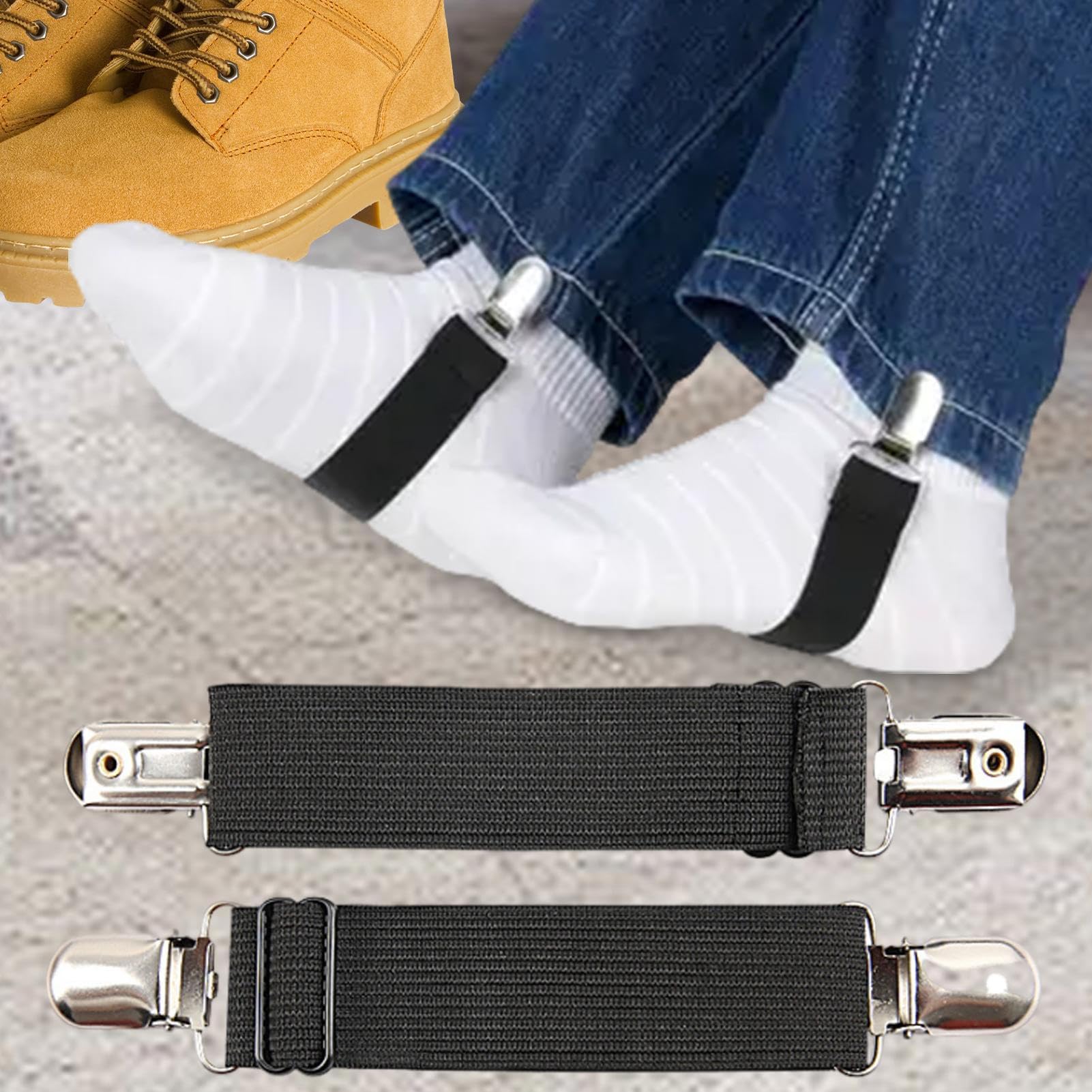 Fixateurs de Bas de Pantalon - 2 Pièces Réglables Pinces d'Étrier - Bretelles Anti-Dérapantes Unisexe pour Bottes,Randonnée Motocyclisme Pêche Camping