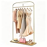 91" Tall Gold Clothing Store Garment Rack With Shelves, Clothes Racks Bridal Hanging Long Dress Rack Stand for Retail Boutique Wedding Bedroom Studio Organizer Style 4