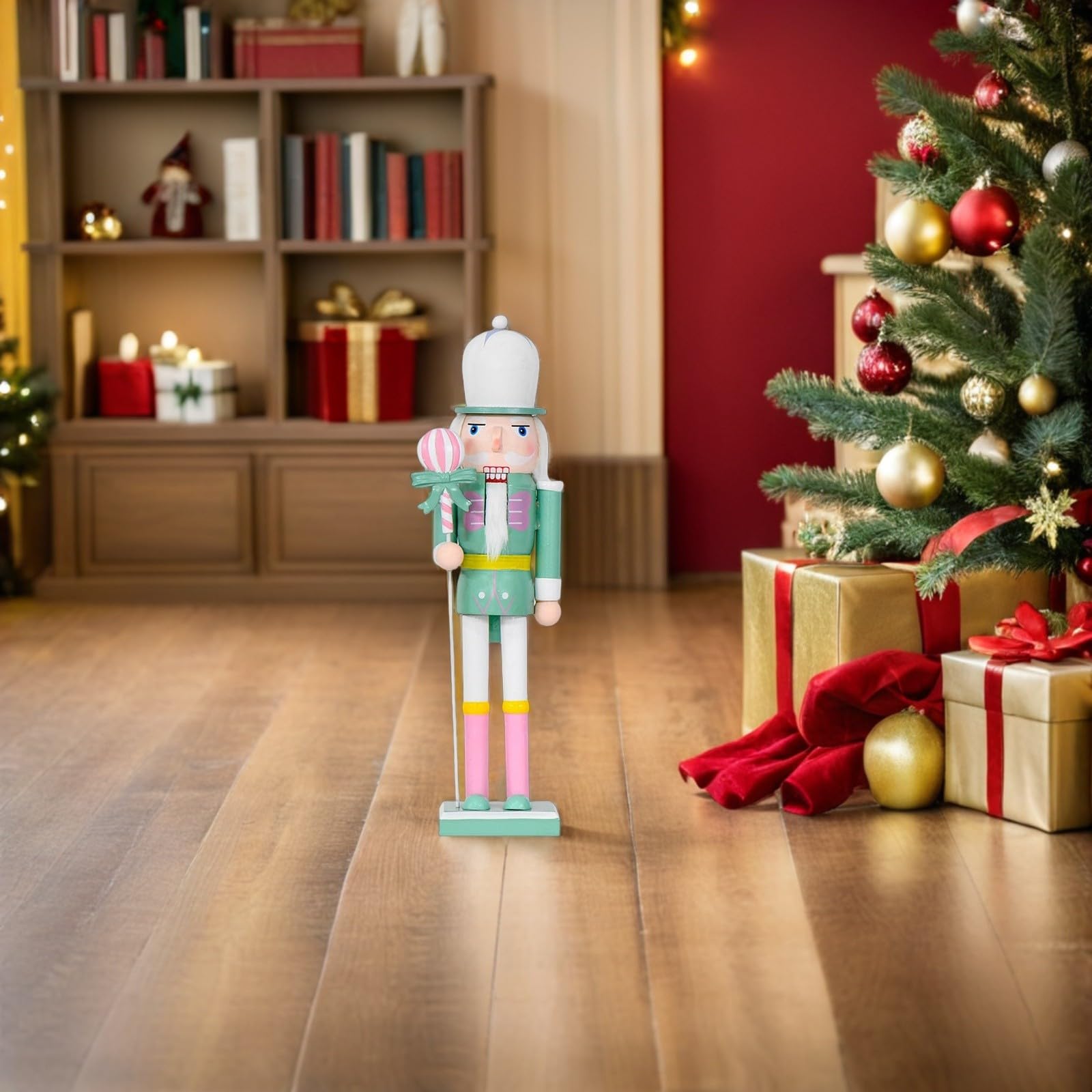 2 Pezzi Schiaccianoci Natalizio in Legno Color Pastello Decorazione Vivace per Tavolo Design Festivo per Addobbi di Natale e Feste in Casa