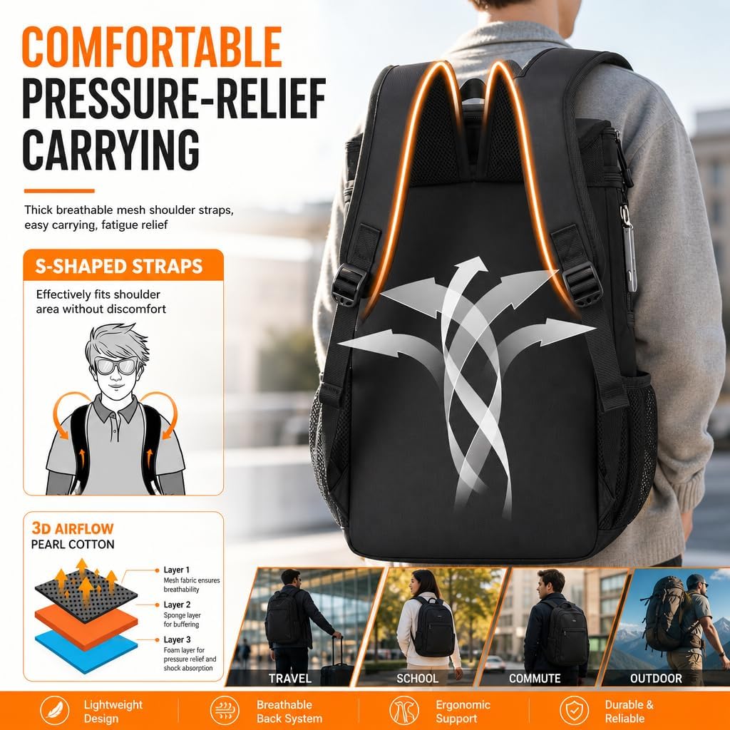 25L Extra Large Tactical Cooler Backpack, Soft Lightweight Insulated Lunch Box for Men, 38 Can Leakproof Cooler Bag Keeps Hot Cold up to 20H for Camping, Hiking, Beach, Work, Black image 3