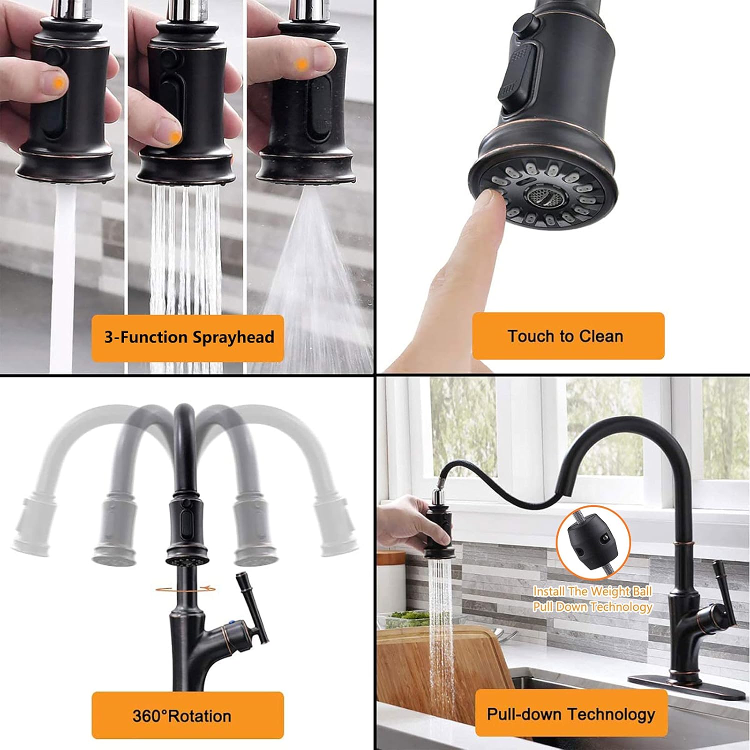 APPASO Oil Rubbed Bronze Kitchen Faucet with Pull Down Sprayer, Antique Single Handle High Arc Single Hole Pull Out Kitchen Sink Faucets - - 