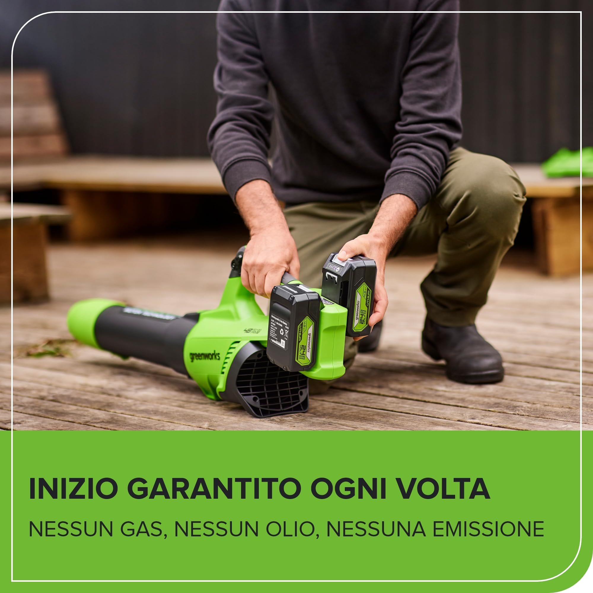 Greenworks Tools 48V(24V x 2）Soffiatore Assiale a Batteria, Ioni di Litio Velocità d'Aria 217 Km/h Potente Tubo Soffiatore Assiale Controllo di Velocità Elettronico Con Batteria e Caricatore GD24X2AB