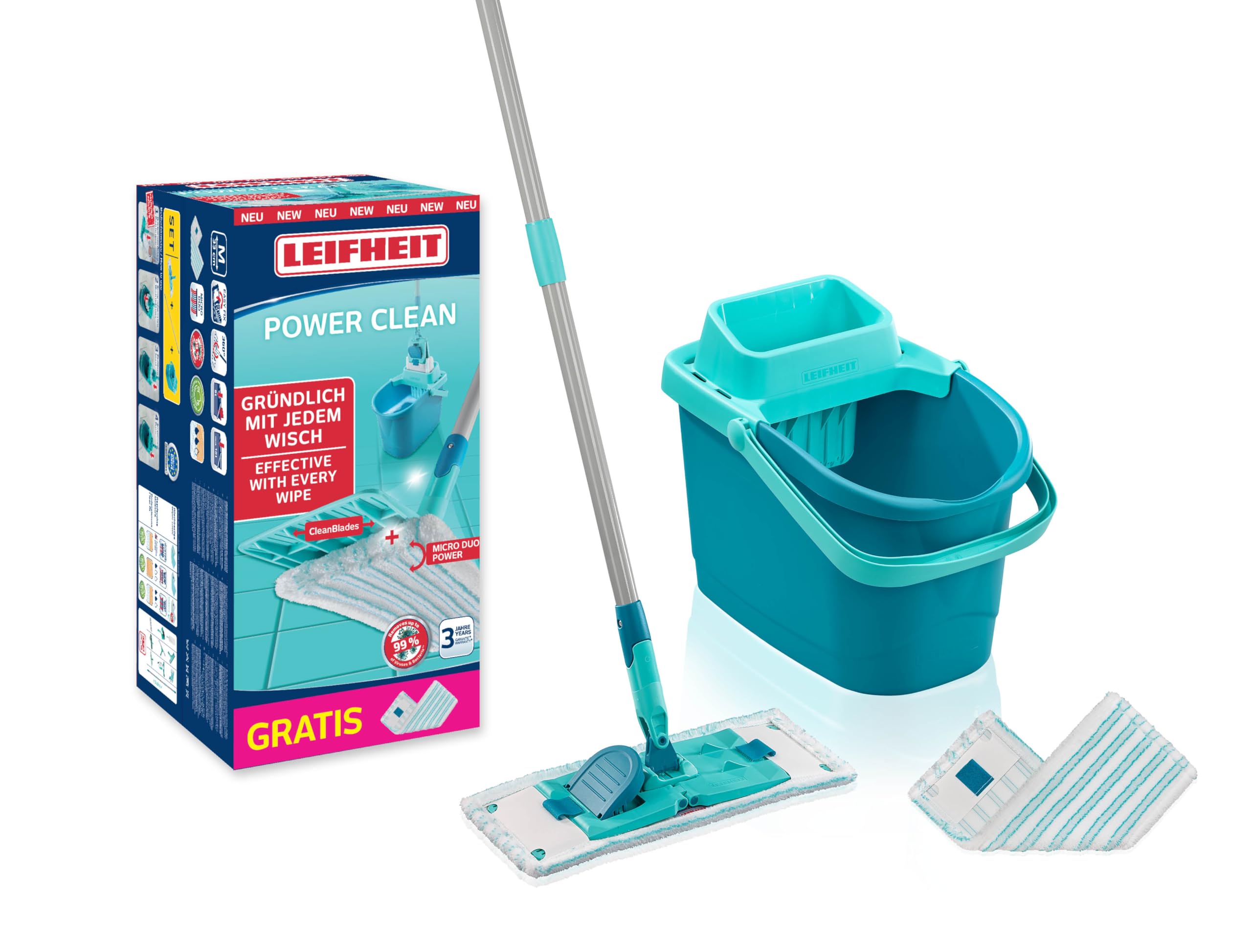 Leifheit Turquoise Powerclean M Set + Free Micro Duo Cover