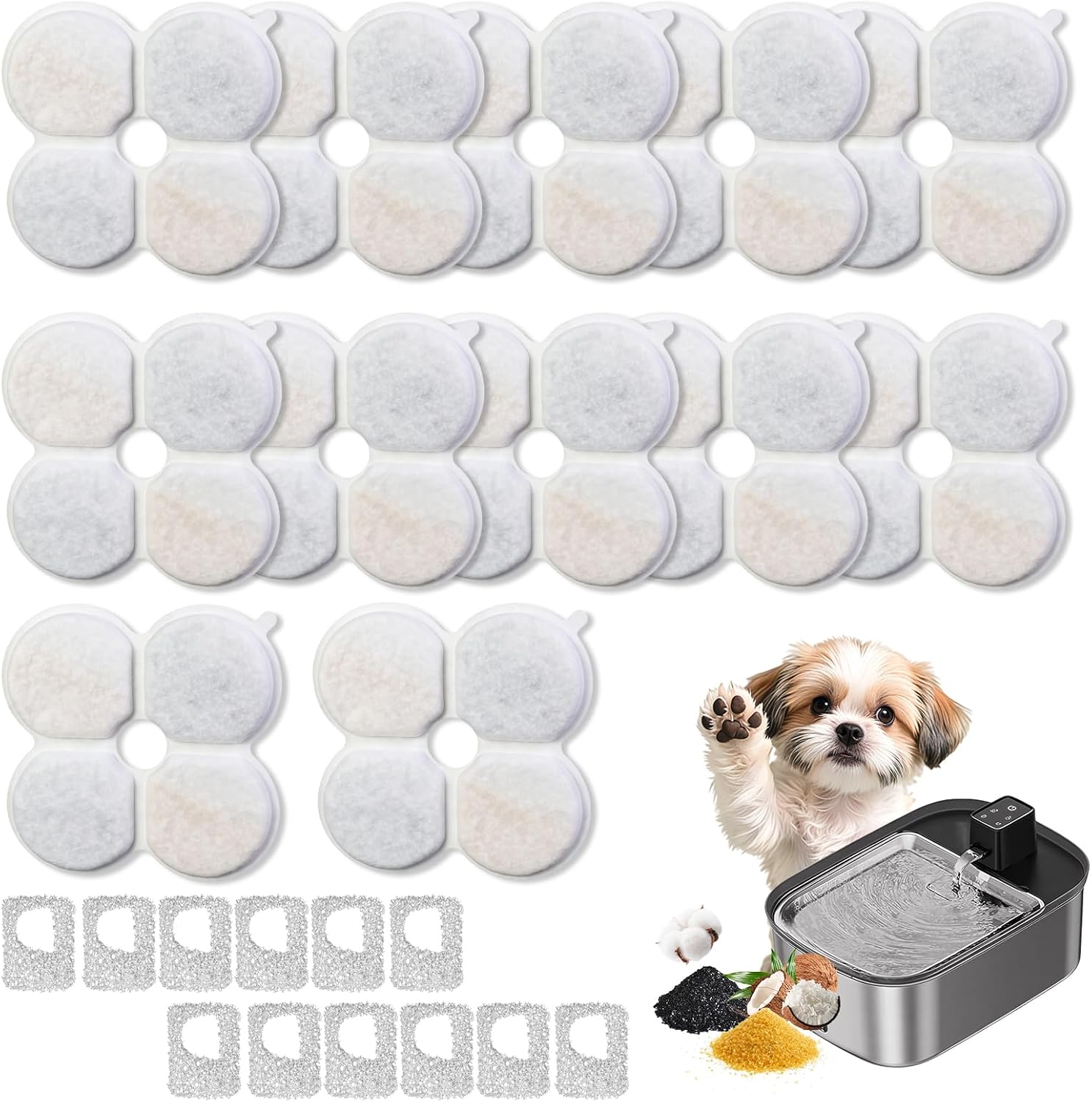 12+12 Pack Dog Water fountain Filters Compatible with Chumajor Wireless 7.5L/254oz/2Gal Dog Water Fountain, Multi-Layer Filtration for Large Dog Water Bowl Dispenser, Includes 12 Filters & 12 Sponges