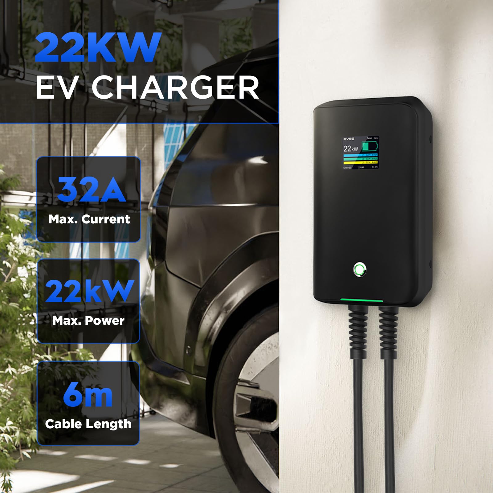 32A Wallbox EV trifásica Estación de Carga para Coches eléctricos (22KW Mode C)