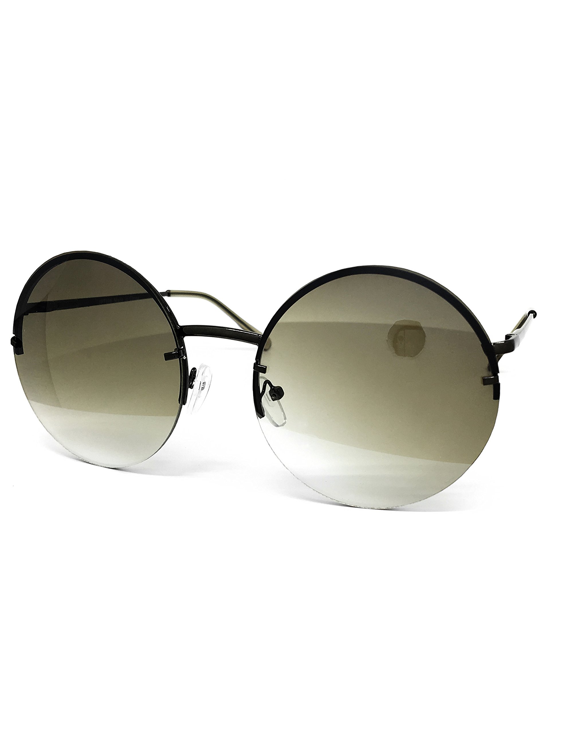 7108 Unique Rimless Oversized Hippie Round Circle Tint Lens Metal Frame Womens Mens Sunglasses (Rimless, Dark Green)-image-48