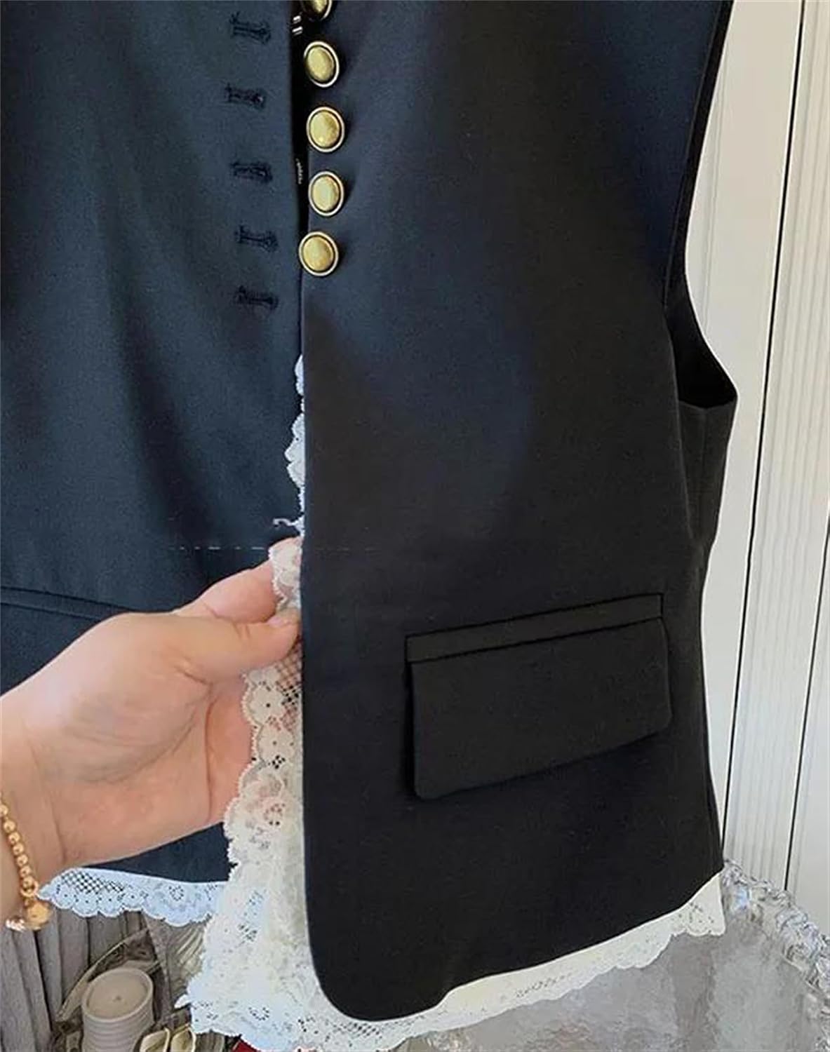 Women’S Lace Patchwork Vest O Neck Sleeveless Jackets Female Loose Waistcoat Vintage Tops Casual Dress Suit Vest Top