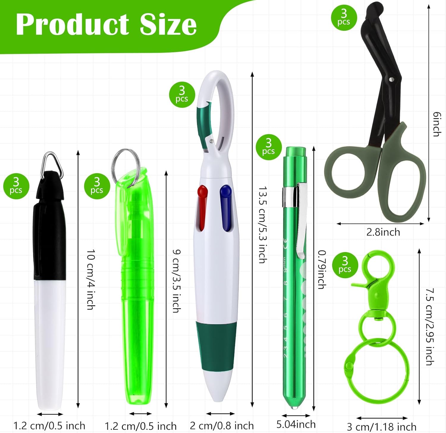 Geiserailie 54 Pcs Nurse Week Gift Retractable Pen Set with Permanent Marker Penlights Scissors Ballpoint Pens Highlighter Work Badge Accessories Kit for CNA Nurses Medical (Colorful)