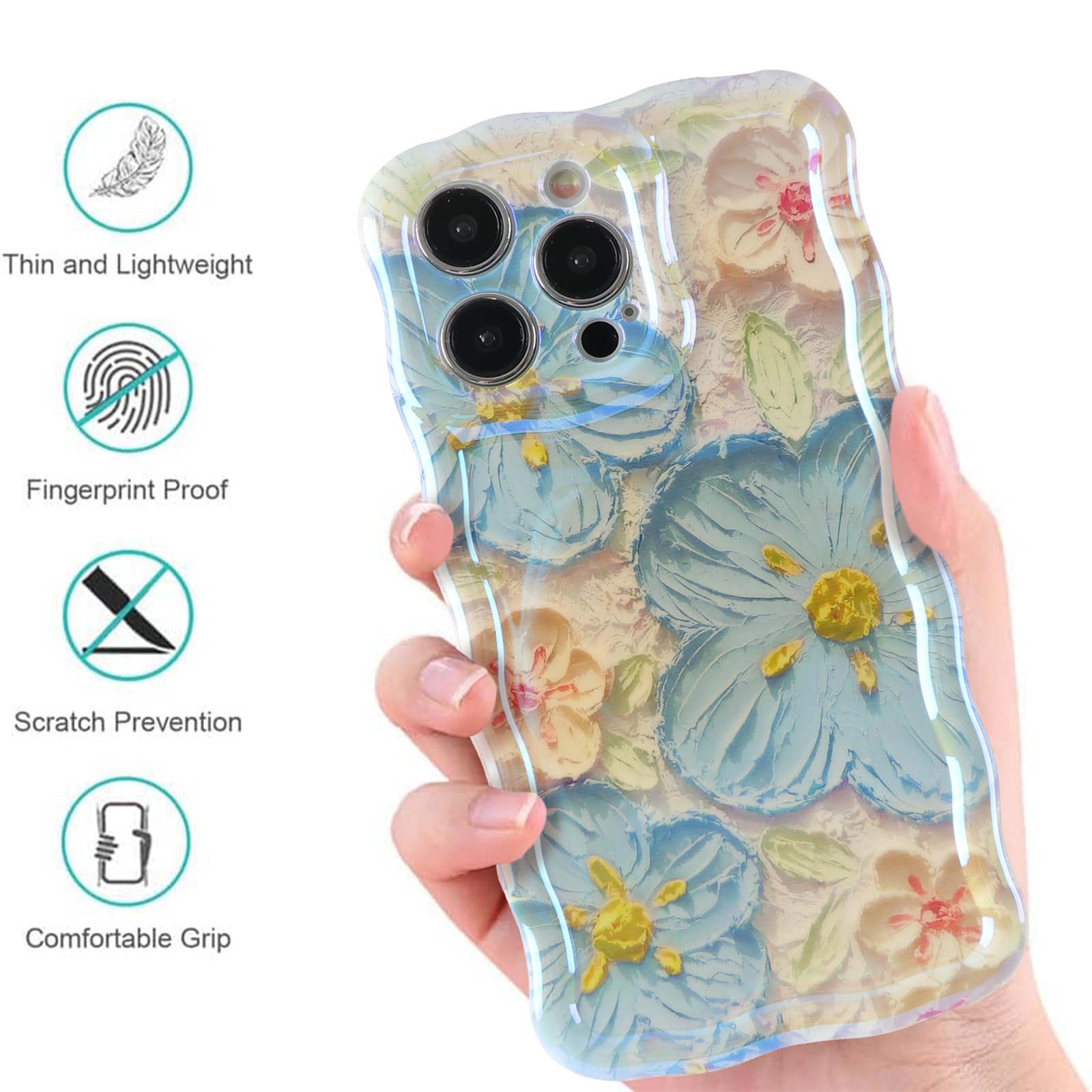 ZhuoFan 2 Pezzi Cover per iPhone 14 6,1'', Vintage Aesthetic Colorata Viola Giallo Fiore Floreale Motivo Disegni Custodia con Antiurto Brillantini Silicone Bumper Protettiva Case, 05