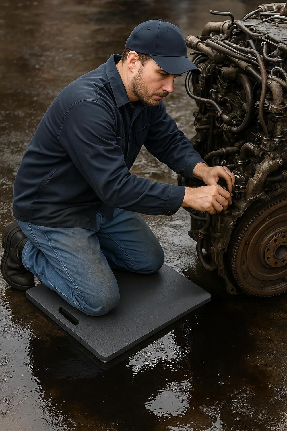 Rhino Knee Pad, Knobbed Back Heavy-Duty Industrial Kneeling Pad, Non-Slip, Waterproof, Oil-Resistant Comfort Mat for Wet and Slippery Work, Stadium Seat, Bleacher Seat (Black, 18" X 24" X 1")