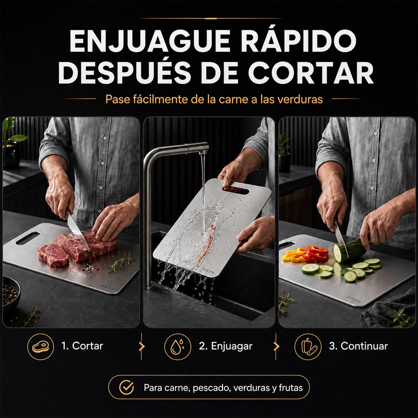 Cutium Tabla de Cortar, de Titanio, Inodora y Fácil de Limpiar (39 * 28CM) | No se hincha, no se astilla y evita la abrasión típica del plástico al cortar diferentes alimentos.