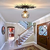 Vista 7 de UOFUS Lámpara de techo pequeña de montaje empotrado negra con globo de cristal Sputnik Starburst 1 luz cerca de techo para pasillo, comedor