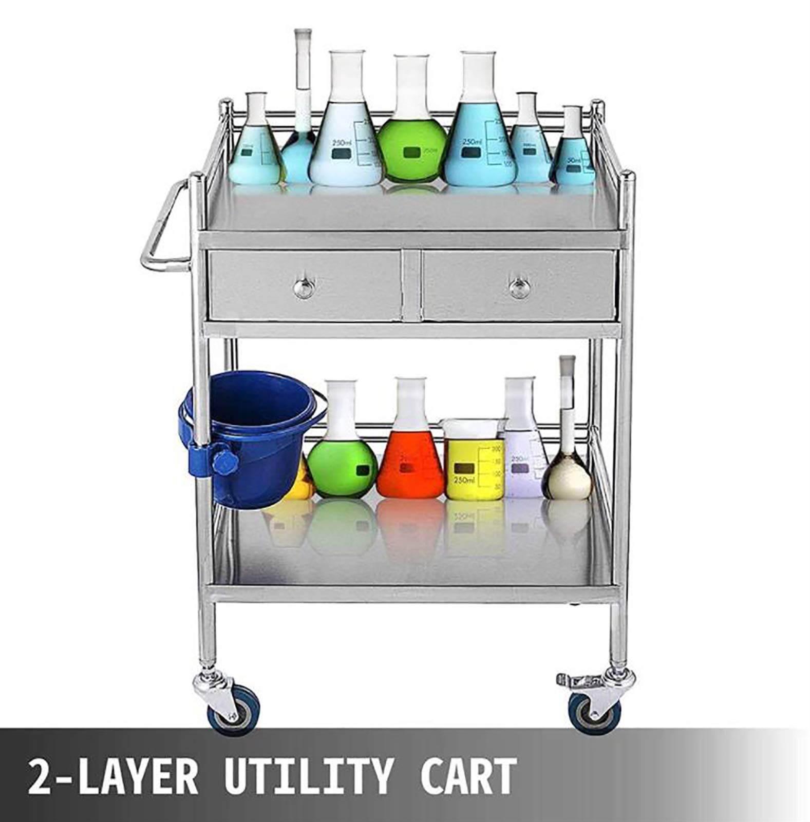 Carro médico,Carro de Laboratorio Dental de Dos Pisos de Acero Inoxidable de Grado I con cajones para Equipos médicos y de Laboratorio (Size : C(80X80X48cm))