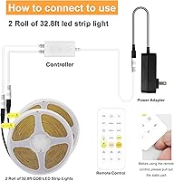 Vista 3 de CCT COB LED Strip Lights, 65.6ft Dimmable 2700K-6500K 24V Tunable White LED Light Strip Kit, High Density CRI 90+ LED Strips with Remote Controller