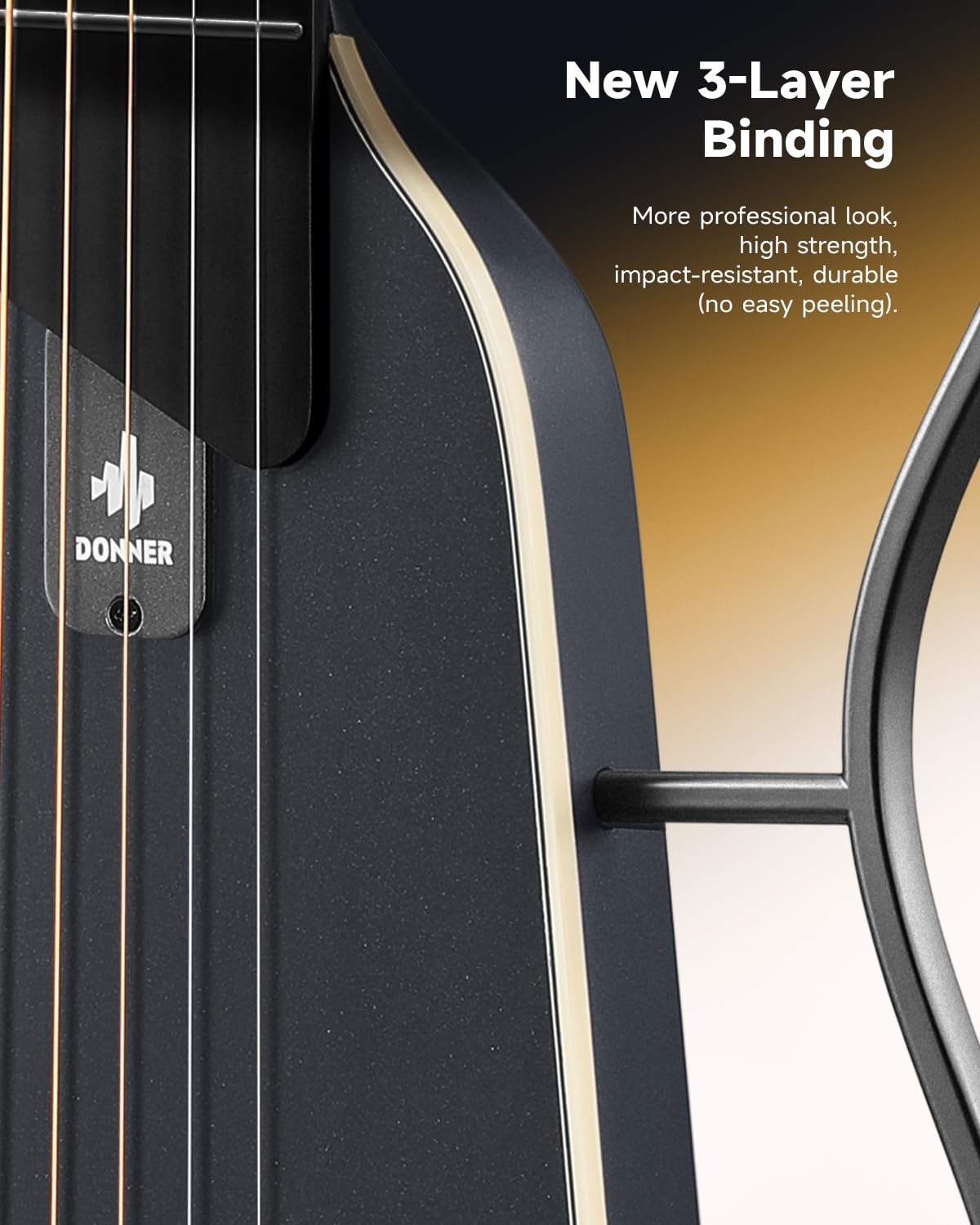 Donner HUSH I EVO2 Chitarra Acustica-Elettrica da Viaggio, Ultra-Leggera, Senza Paletta, con Accordatore Integrato, Supporti Rimovibili e Uscita Cuffie – Nero