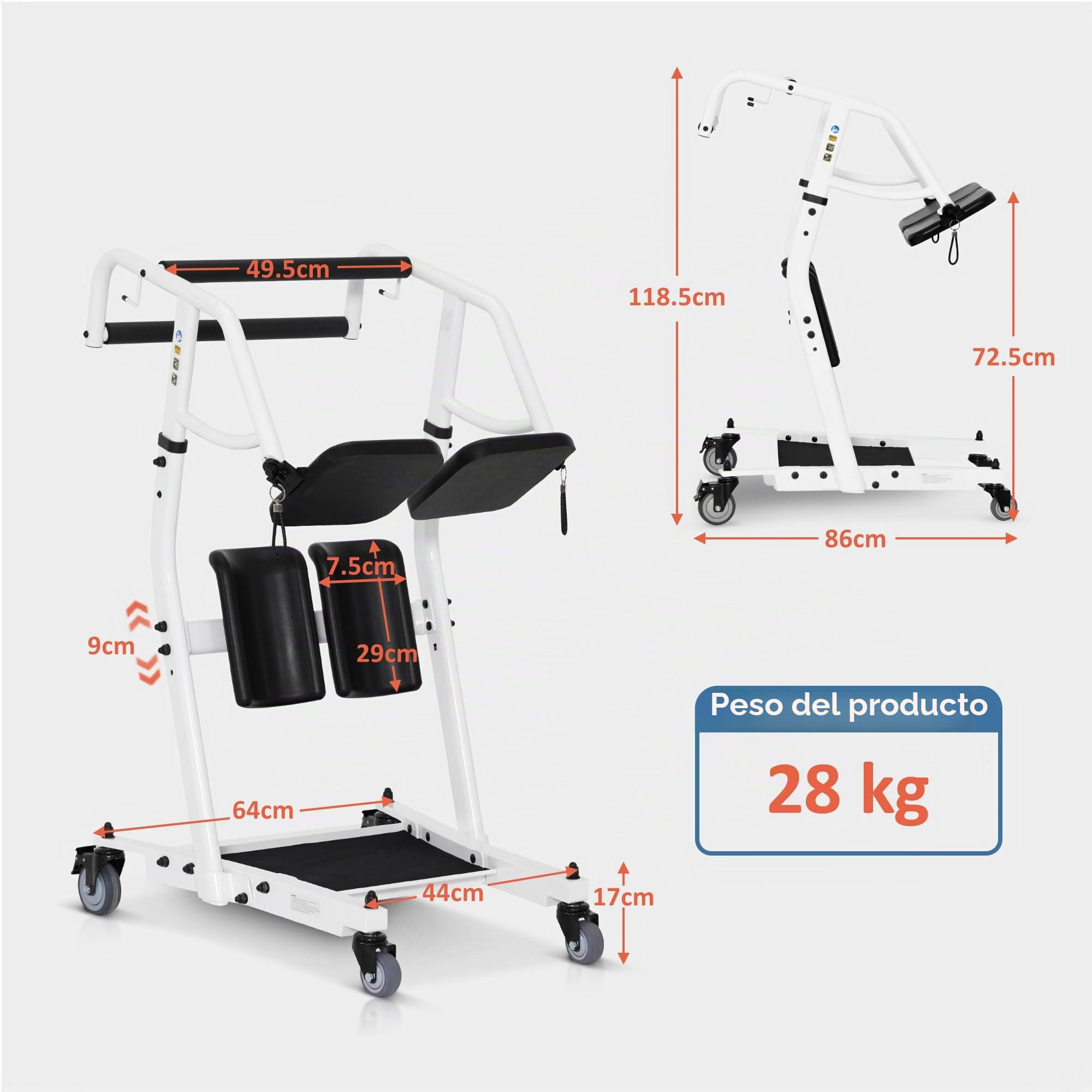 M MCombo Elevador de pacientes con correa de transferencia, ayuda para levantarse de la cama para personas mayores, cuidado y ayuda, 180 kg, silla de ruedas, STA447BK