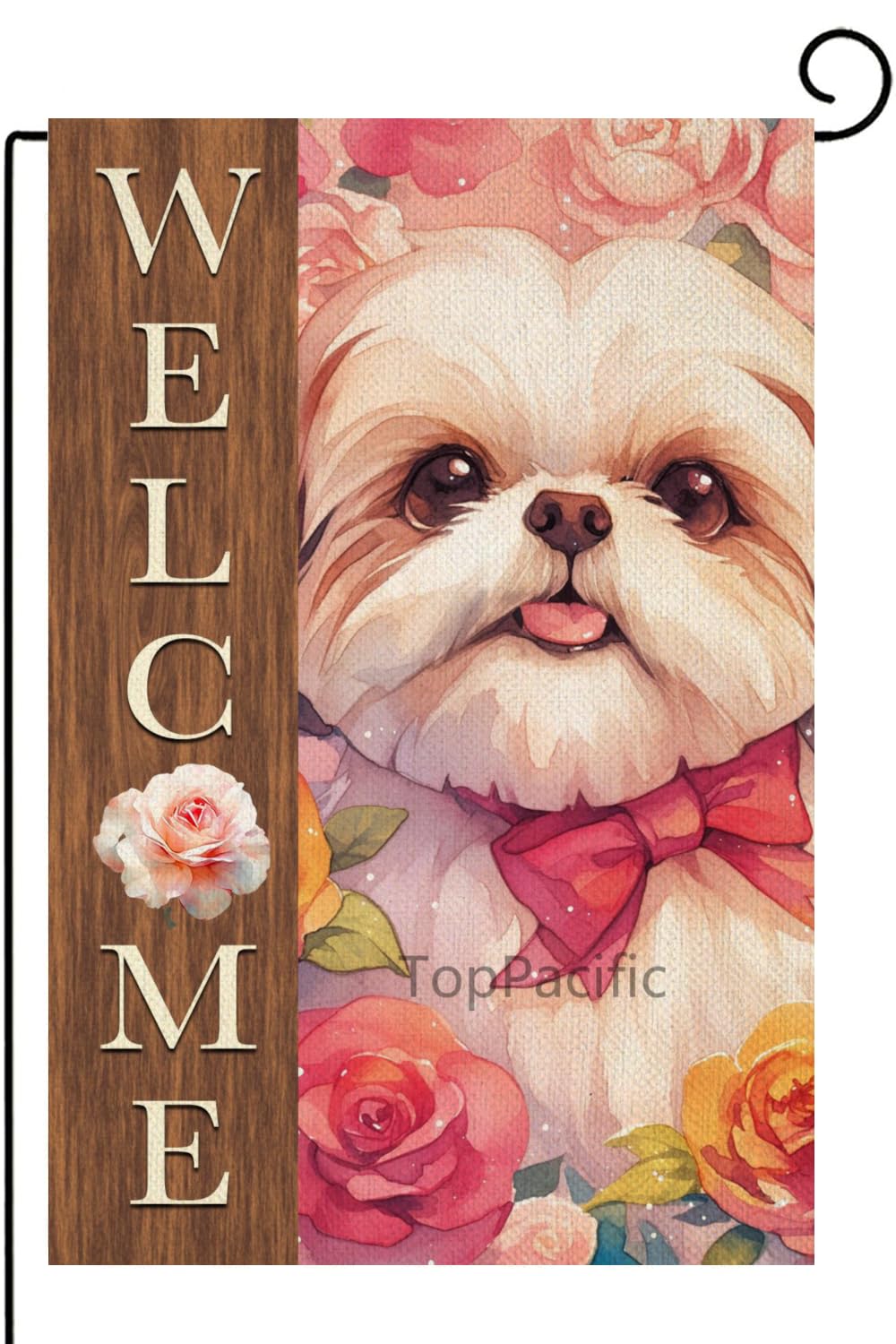 TopPacific Shih Tzu Gartenflagge – 30,5 X 45,7 Cm, Doppelseitig | Mit Roter Rose Für Frühling/Sommer