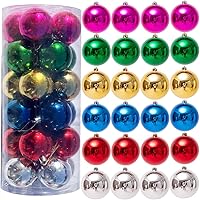 Vista 7 de Bolas de Navidad, 24 piezas de 1.57 pulgadas, inastillables, adornos de árbol de Navidad, decoración temática surtida, bolas de plástico