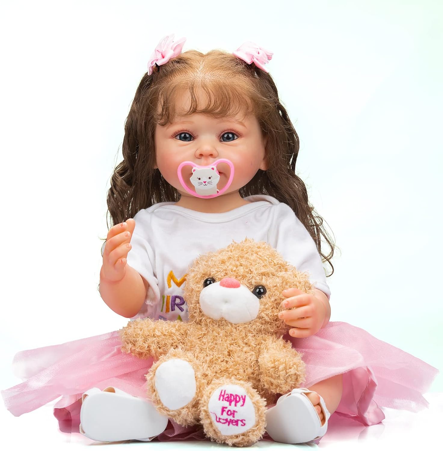 RXDOLL Real Life Baby Dolls Reborn Baby Toddler Girl 22 inch Lifelike Realistic Reborn Baby Dolls Silicone Full Body with Long Hair for Children Birthday Gifts Set