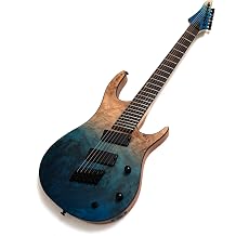 7-String Solid Body Electric Guitar, Ceramic Humbucker Pickups, Fanned Fret Design, Roasted Maple Neck, Ocean Fade Poplar Burl Top, Stainless Steel Frets