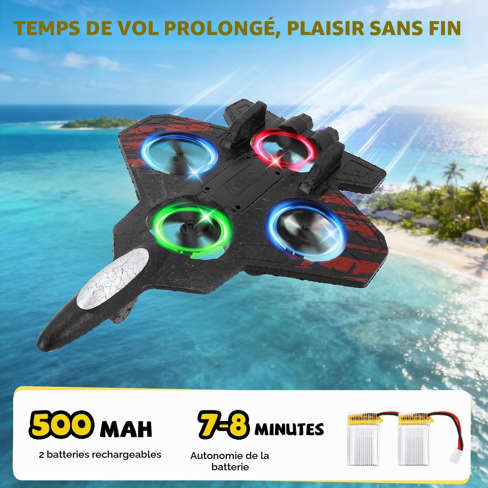 Avion Télécommandé, Double Contrôle (Télécommande & Commande au Poignet), RC Avion 360° Rotation, 3 Vitesses, avec Lumière LED et Hélice de Rechange, Avion Extérieur pour Enfants (Rouge)