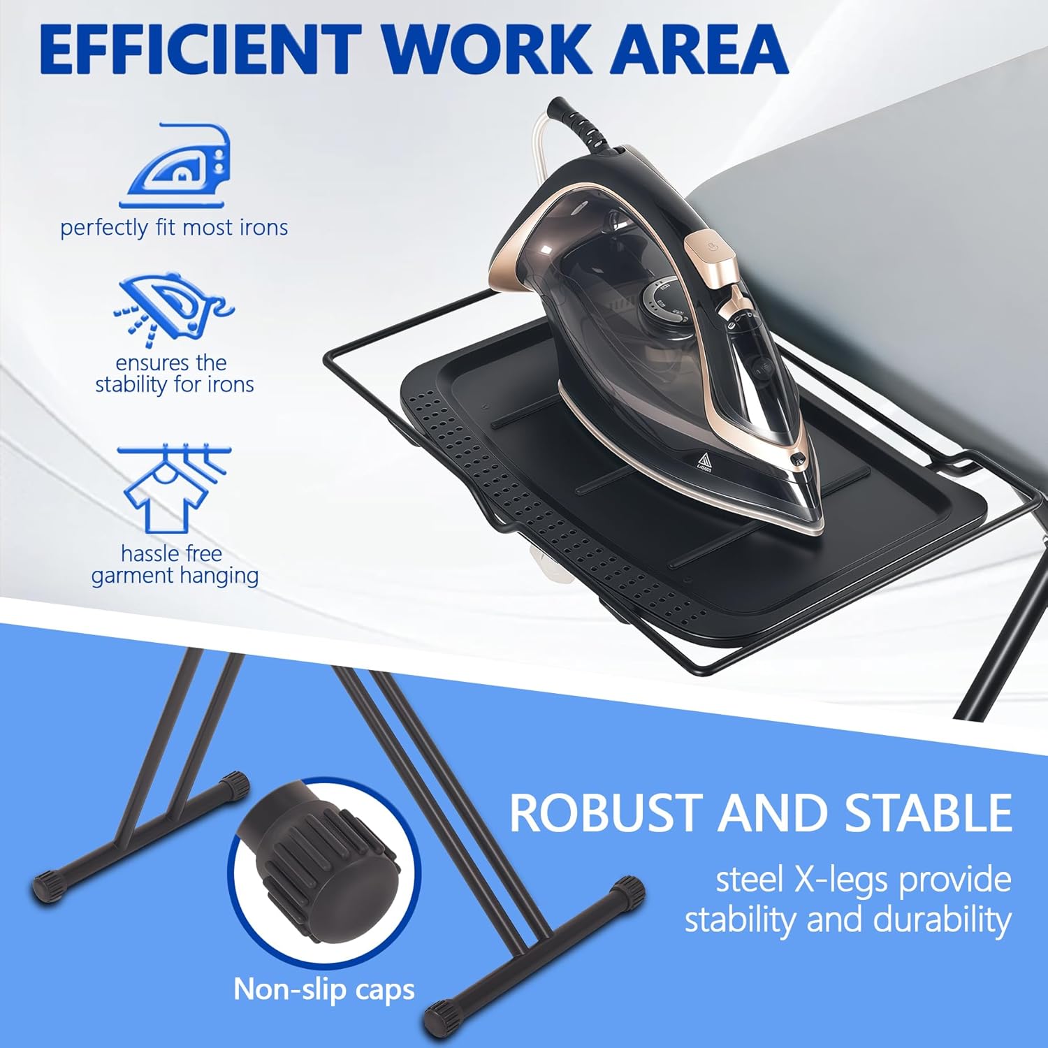 Classic Full Size Ironing Board 57" X 18" with Iron Rest, Extra Wide Size Full Metal Construction,Height Adjustable, Heat & Scorch Resistant Fabric, Anti-Skid Feet, Heavy Duty,Grey