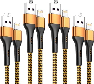 4Pack iPhone Charger Cable 1.5/3/6/6FT, [Apple MFi Certified] Lightning Cable Durable Nylon Braided iPhone Charger Cord for iPhone 12 Pro Max Mini 11 Pro XS XR X 10 8 7 Plus 6s 6 SE 2020 iPad iPod