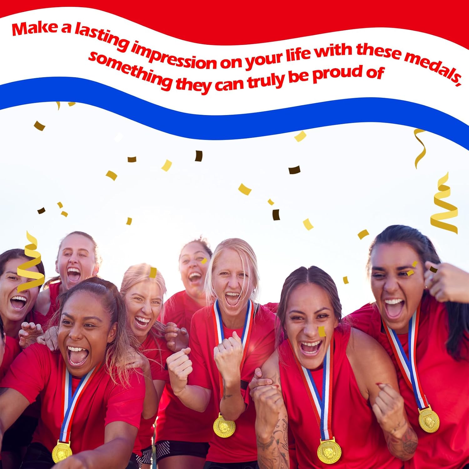 24 Pcs Soccer Medal Award Gold Soccer Metal Medals with Ribbons for Sport Party Favors Prizes Awards Team Gifts