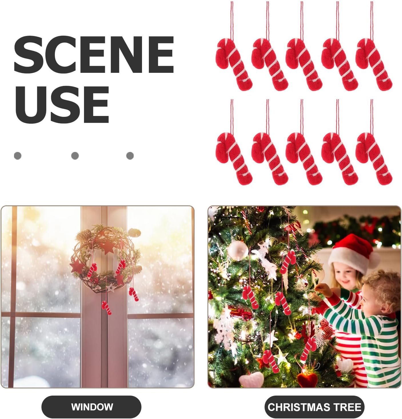 Gadpiparty 10pcs Candy Cane Ornaments: Xmas Felt Candy Cane Ornament - Wool Felt Decorations for Christmas Tree Decor - Holiday Display