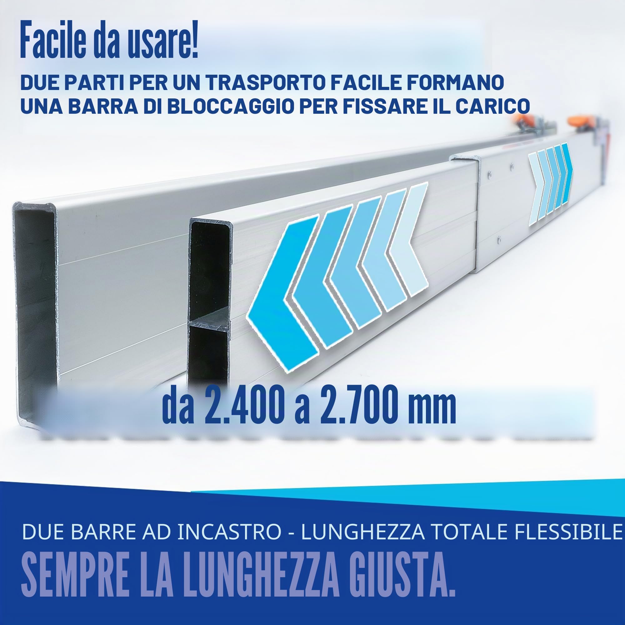 NTG 4 pezzi con chiusura a parete intermedia, 2400 – 2700 mm, fissaggio del carico e sicurezza per il trasporto per auto, camion, rimorchi e furgoni