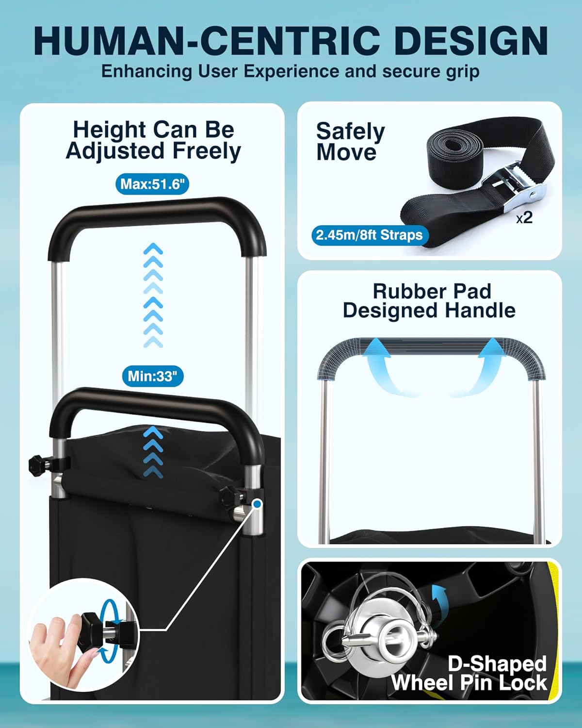 Beach Cart with 13 Big Balloon Wheels for Sand, 14.2 x 14.4 Cargo Deck, 242 Lbs Loading Capacity, 30- 49 Adjustable Height, Folding Beach Wagon Trolley Buggy with Storage Bag and Straps