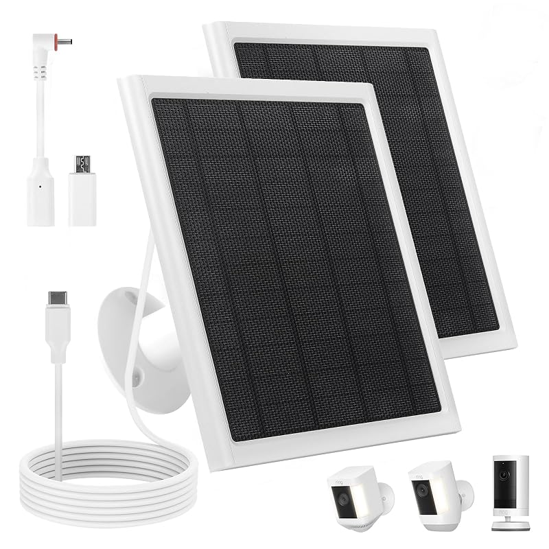 Painel solar de 8 W compatível com câmeras Ring Stick Up e Spotlight, conector USB-C, cabo de 2,85 m, branco, kit com 2