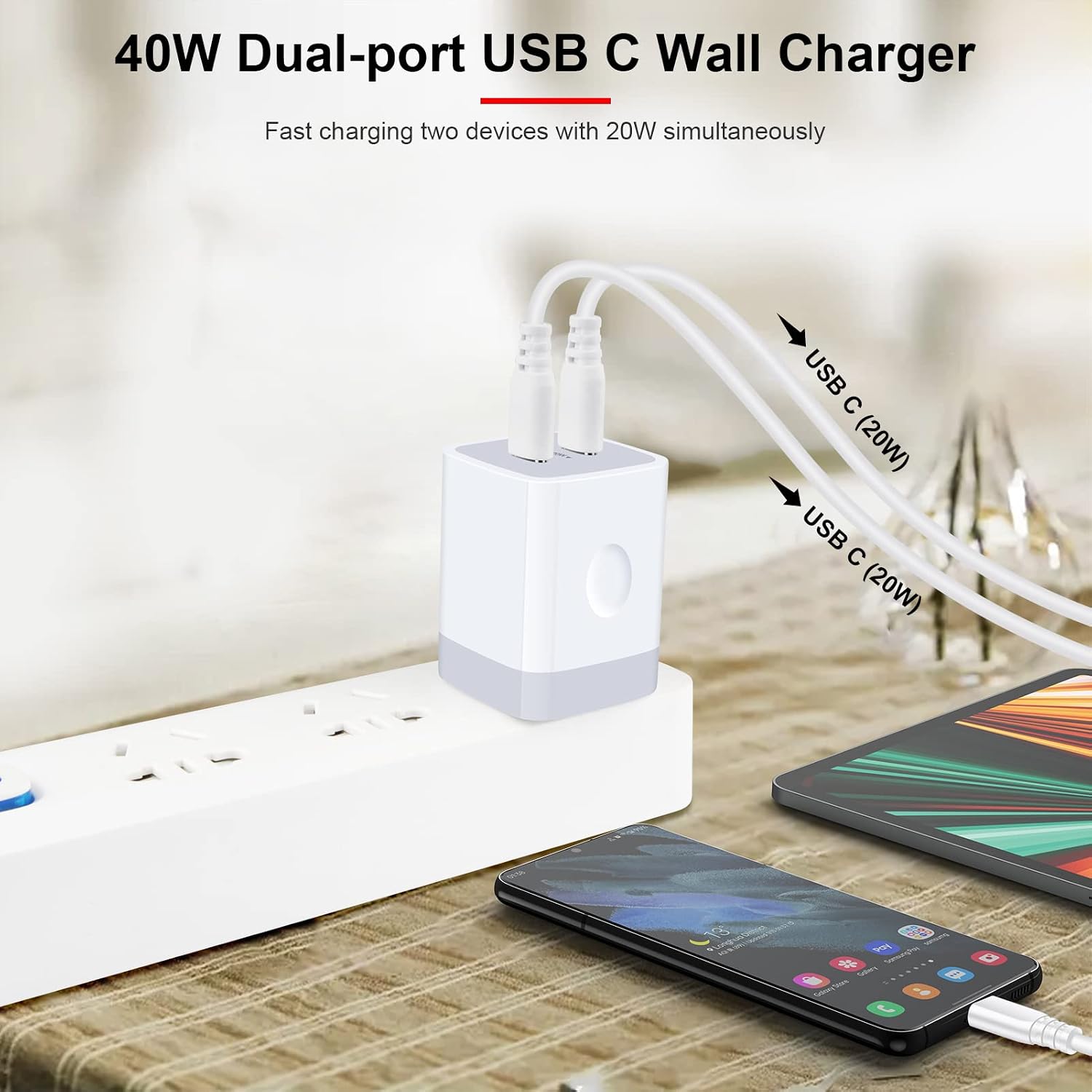 40W USB C Power Adapter Dual Port Type C Wall Charger 2Port PD 3.0 USB Cube image 4