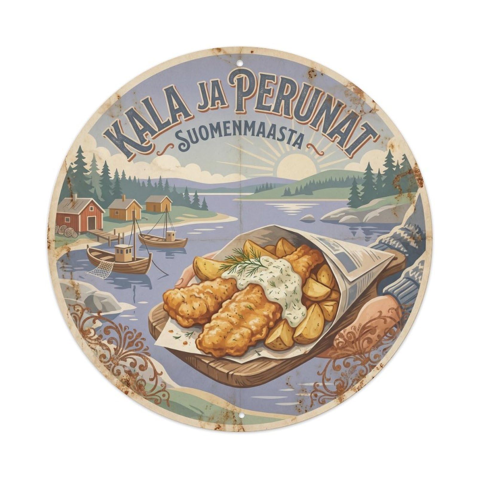 Finland Culture Chippy Fried Seafood Market Travel Metal Tin Sign
